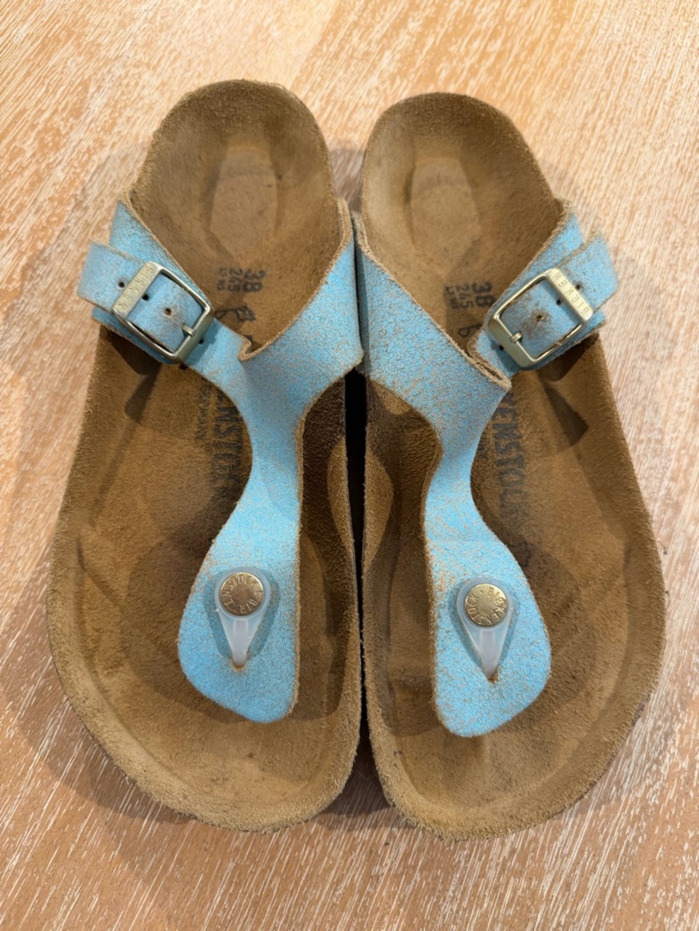 Birkenstock Light Blue Suede Gizeh Sandals